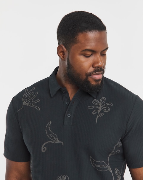 Jack & Jones Premium Leon Floral Printed Polo - Black
