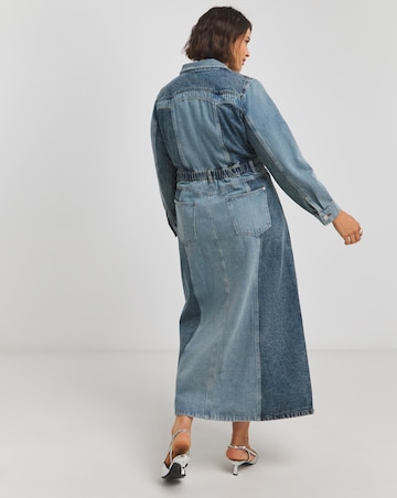 Simply Be X Twisted Wunder Mid Wash Patchwork Denim Maxi Dress