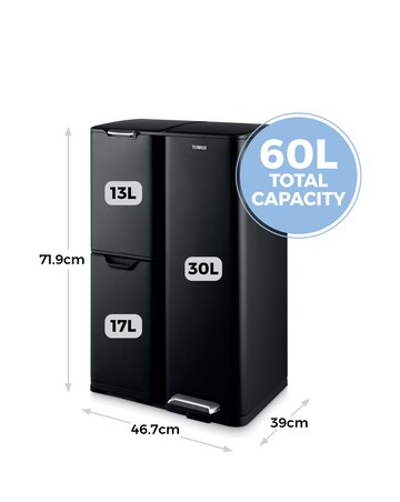 Tower 60L Recycling Bin with 3 Individual Compartments