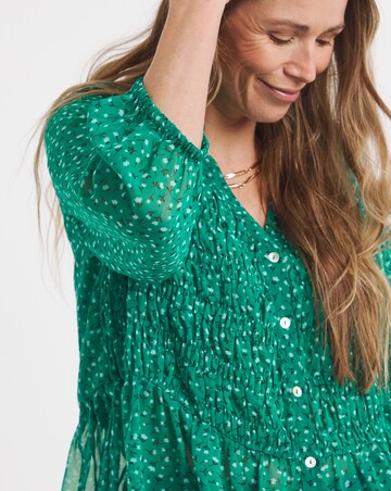 Shirred Button Through Top