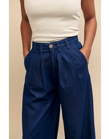 Nobody's Child Dark Denim Double Pleat Front Wide Leg Trousers