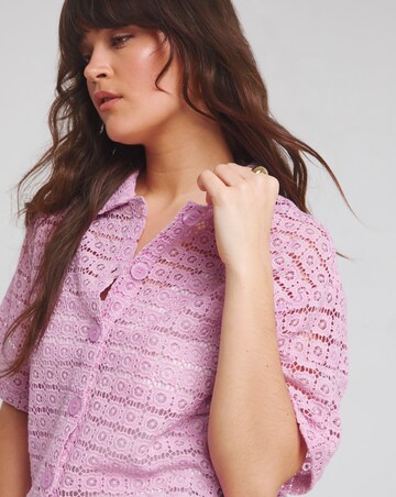 Native Youth Lilac Floral Crochet Short Sleeve Bowler Shirt