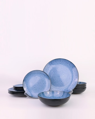 Waterside Blue Reactive Glaze 12 Piece Diner Set