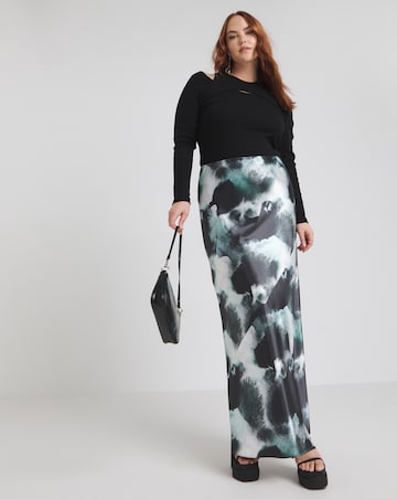 Tie Dye Stretch Satin Fluted Maxi Skirt