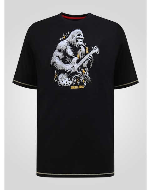 D555 Macfarlan Gorilla Playing Guitar Printed Crew Neck T-shirt