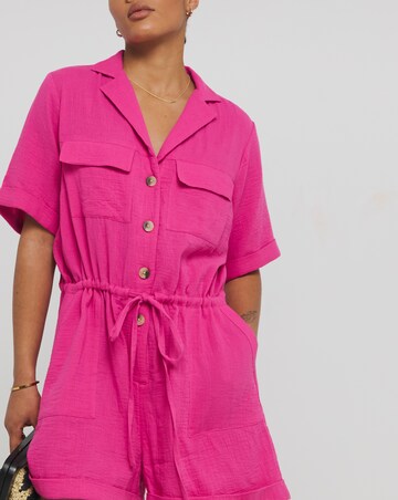 Simply Be Pink Cheesecloth Button Up Playsuit With Pockets