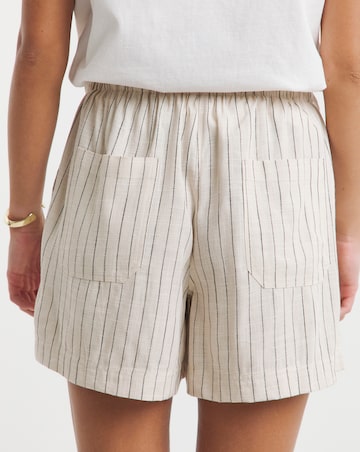 Simply Be Neutral Striped Tie Waist Linen Mix Shorts