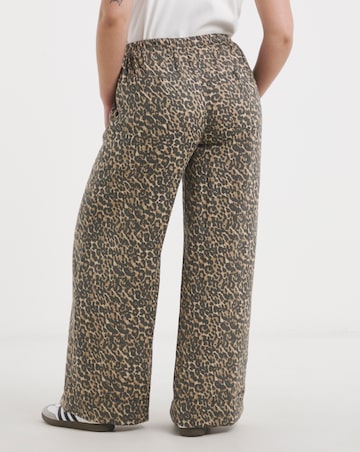 Simply Be Leopard Tie Waist Linen Mix Wide Leg Trousers
