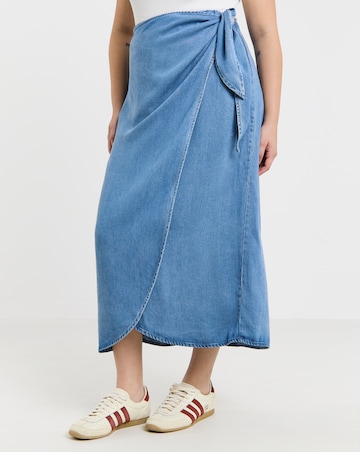 Simply Be Mid Wash Denim Wrap Midi Skirt with Tencel TM Lyocell