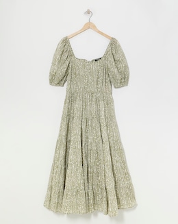 Cotton Volume Maxi Smock Dress