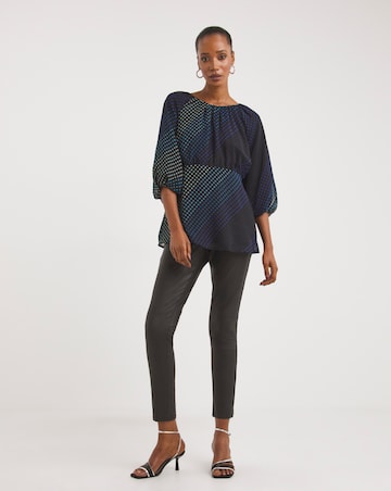 Blue Spot Print Exposed Back Swing Top