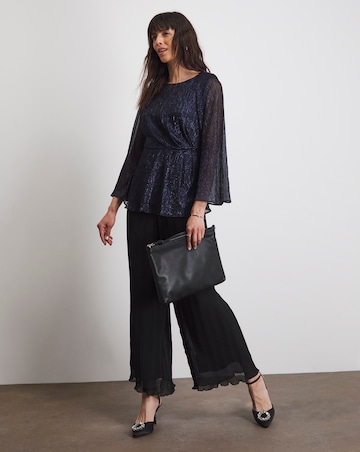 Joanna Hope Fluted Sleeve Metallic Plisse Wrap Blouse