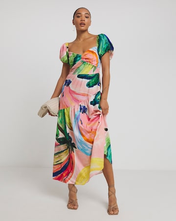 Hope & Ivy Arna Cotton Puff Sleeve Midi Dress