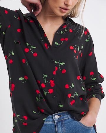 Simply Be Cherry Print Long Sleeve Viscose Relaxed Shirt