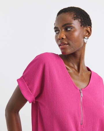 V-Neck Zip Front Longline Top