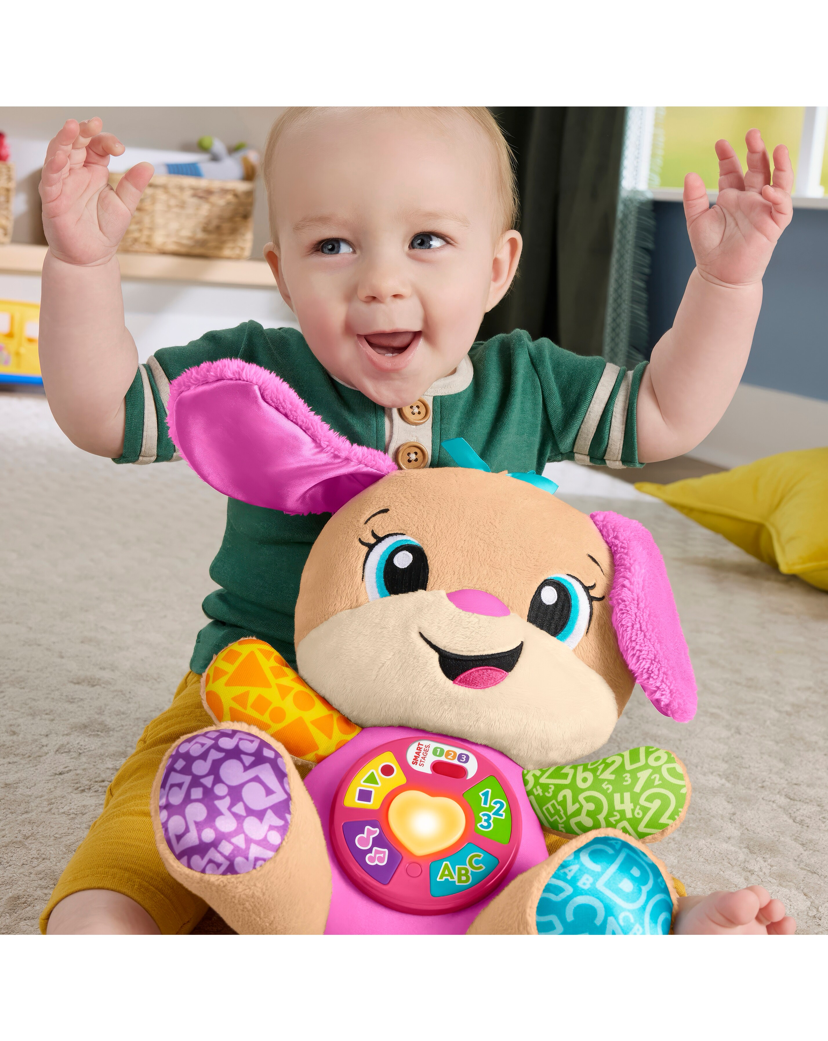 Fisher-Price Laugh & Learn Smart Stages Sis, UK English Edition, Plush Toy with Music, Lights and Learning Content for Infants and Toddlers, FPP51, Medium Fisher-Price Laugh & Learn Smart Stages Sis, UK English Edition, Plush Toy with Music, Lights and Learning Content for Infants and Toddlers, FPP51, Medium