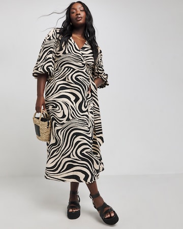 Nobody's Child Black Swirl Print Regan Wrap Midi Dress
