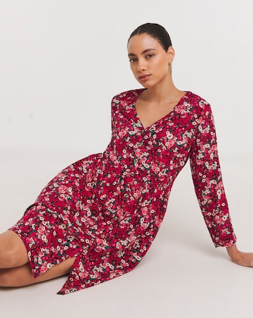 Pink Floral Relaxed Button Through Smock Dress
