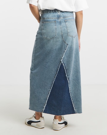 Simply Be Mid Blue Patchwork Fray Denim Maxi Skirt