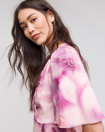 Flounce London Pink Crepe Marble Print Wrap Maxi Dress