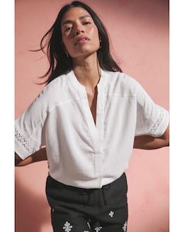 Crochet Trim Linen Mix Tunic Top