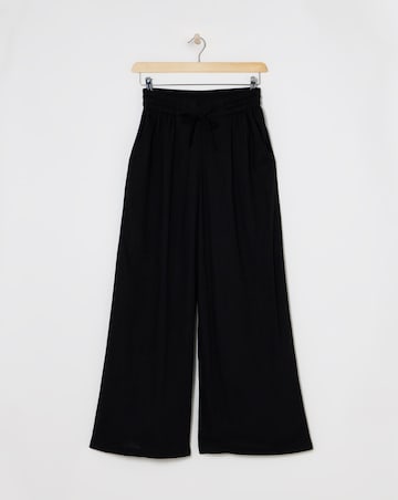 Black Linen Mix Wide Leg Trousers