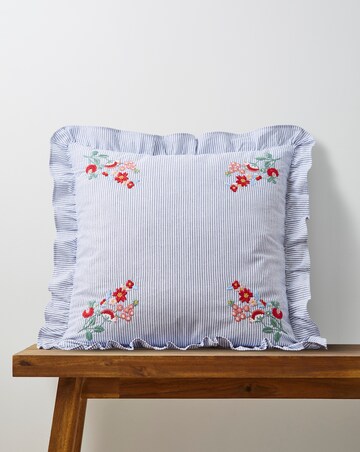 Julipa Estella Floral Embroidered Ruffle Cushion