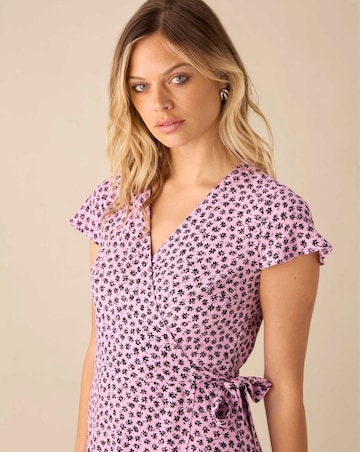 Ro&Zo Pink Ditsy Print Wrap Midi Dress