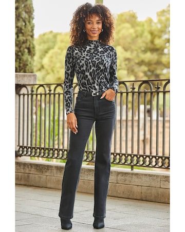 Sosandar High Neck Animal Printed Knit Top