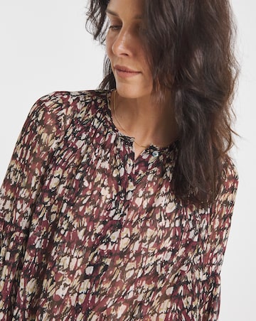 Georgette Collarless Blouson Sleeve Blouse