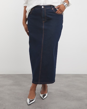 Indigo Contrast Stitch Maxi Skirt