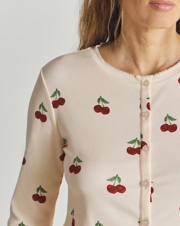 Chelsea Peers Cardigan Ribbed Long Pyjama Set Cherry Print
