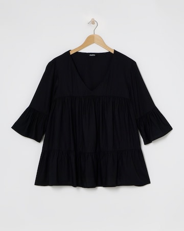 Simply Be Black Viscose V Neck Tiered Smock Blouse