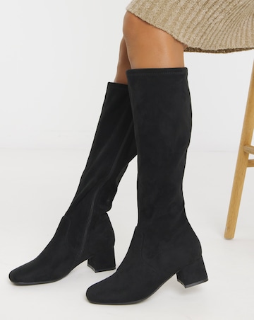 Claudia Low Block Heel Knee High Boots - Standard Fit (D) & Standard/Curvy Calf