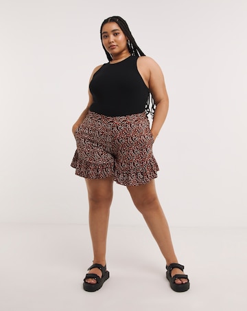 Animal Print Lightweight Woven Frill Hem Flippy Short