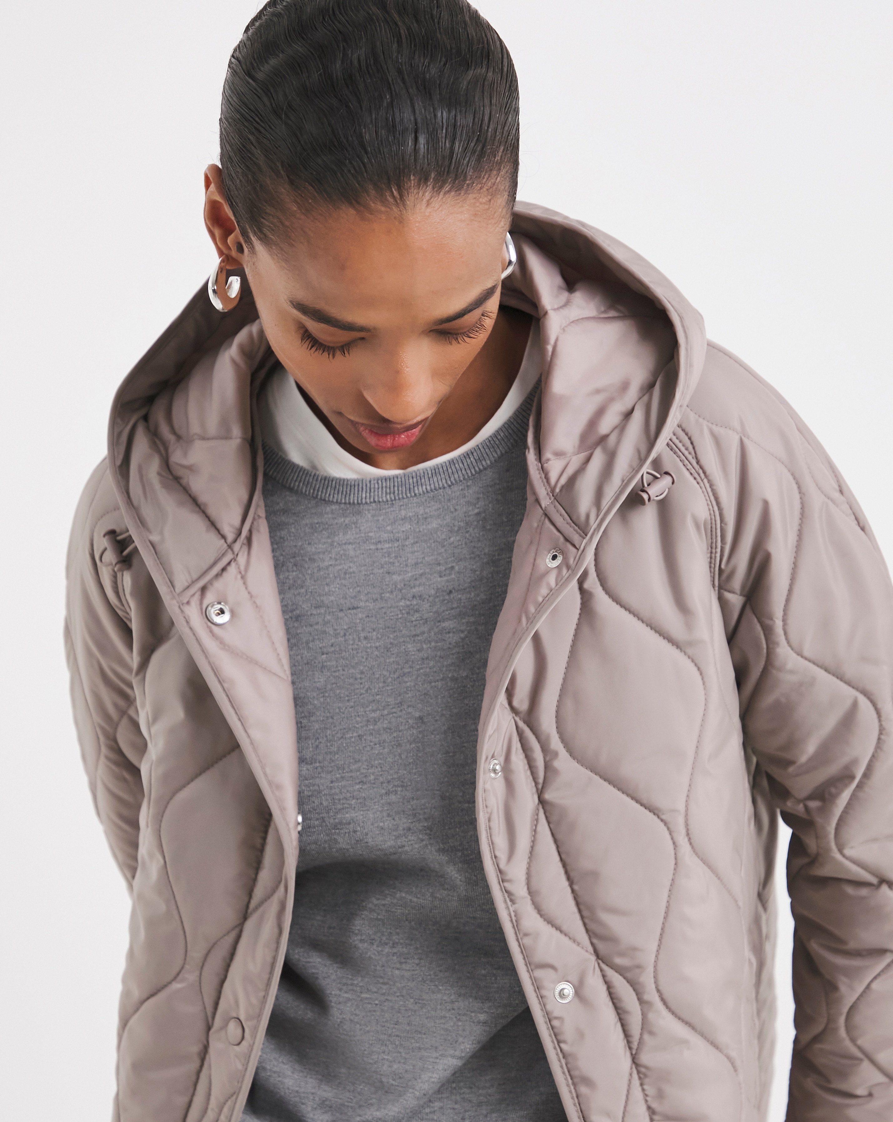 Taupe Short Quilted Jacket | Ambrose Wilson