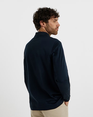 Folio Mercerised Supima Zip Long Sleeve Polo-Navy