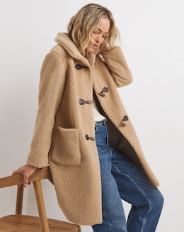 Camel Collared Duffle Teddy Mid Length Coat