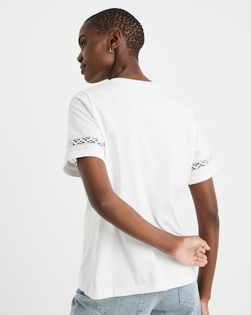 Pure Cotton White Lace Insert T-shirt