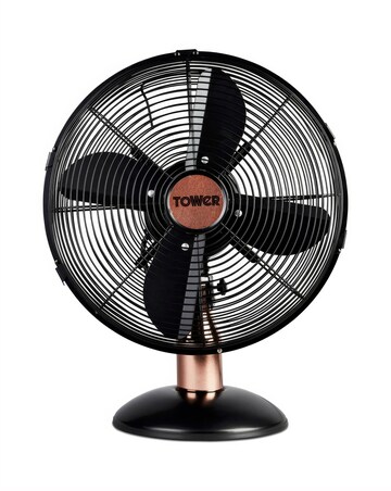 Tower 12 Black & Rose Gold Cavaletto Metal Desk Fan
