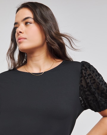 Black Leopard Burn Out Sleeve T-Shirt