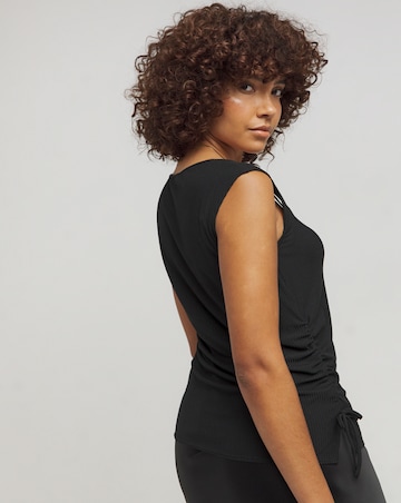 Black Square Neck Cap Sleeve Top