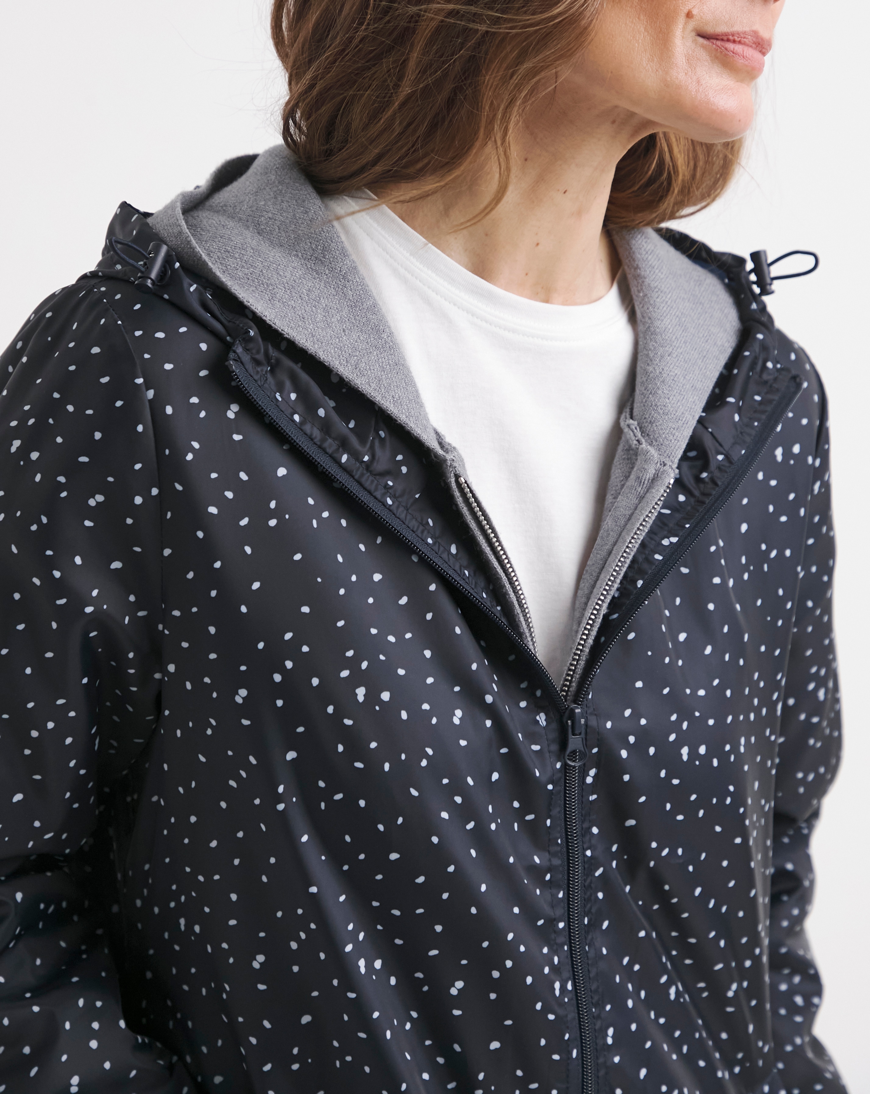 Longline Navy Spot Printed Pac A Mac | Ambrose Wilson