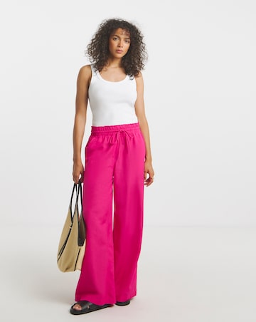 Simply Be Hot Pink Easy Care Linen Mix Wide Leg Trouser
