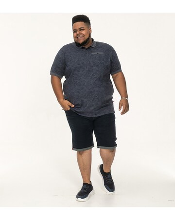 D555 Big And Tall Uttoxter Allover Printed Leaf Print Short Sleeve Polo - Navy