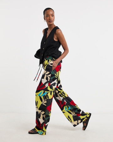 Tropical Crinkle Pull On Wide Leg Trousers