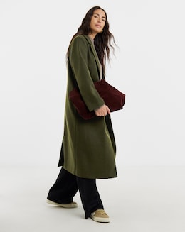 Khaki Single Breasted Longline Lined Coat