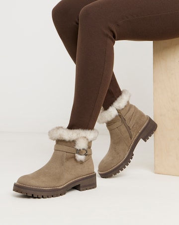 Heavenly Soles Alto Chunky Ankle Boots with Faux Fur Trim - Wide Fit (E)