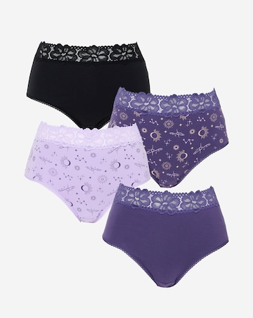 Pretty Secrets (4 Pack) Lace Top Cotton Full Fit Brief Knickers