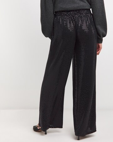 Black Sequin Stretch Pull On Palazzo Trousers